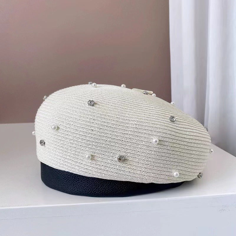 Boina Estilo Japonés con Perlas y Strass para Mujer