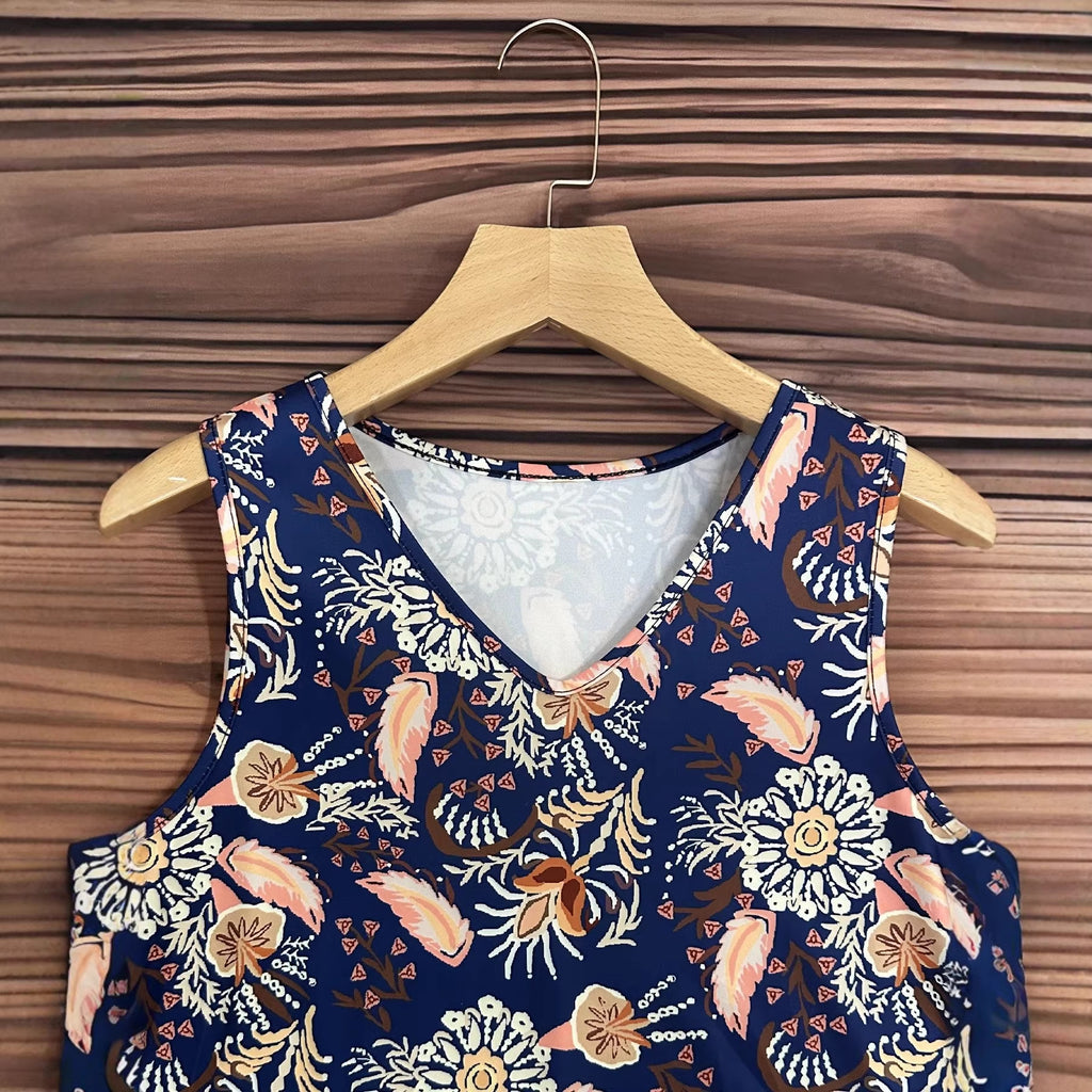 Vestido Bodysuit Floral con Escote V y Volantes para Mujer