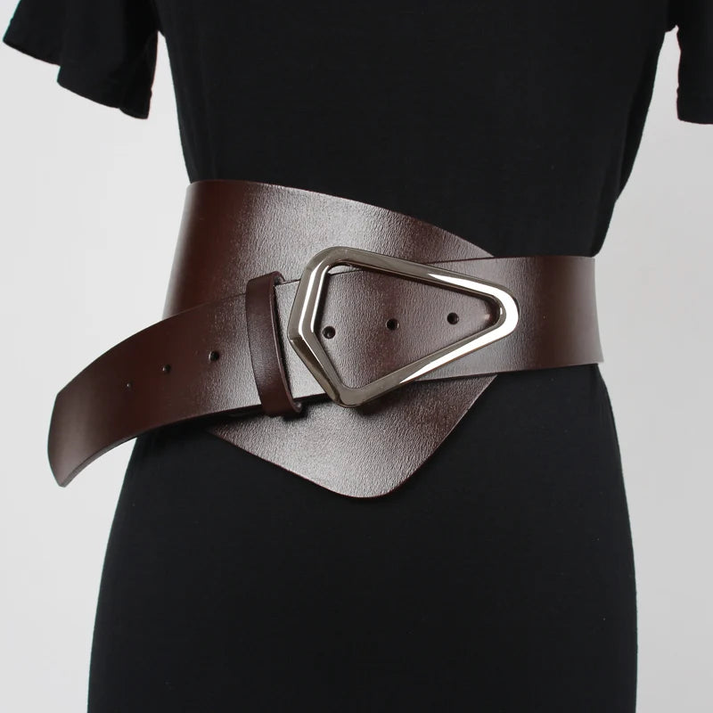 Cinturón de Cuero Real Asimétrico para Mujer – Estilo Primavera