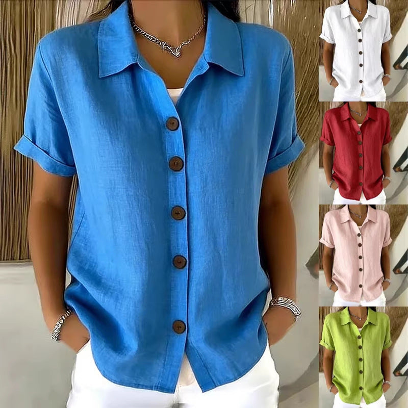 Top de manga corta con cuello camisero y botones