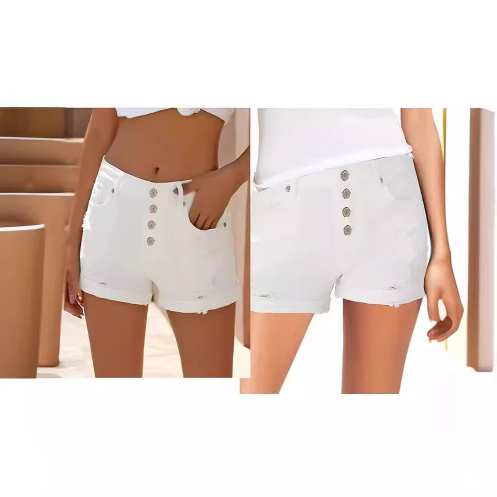 Shorts vaqueros blancos de cintura alta con cuatro botones