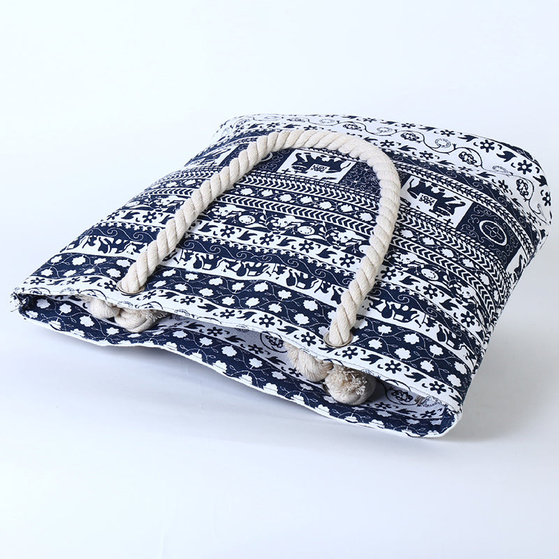Bolso de lona con estampado de elefantes y flores