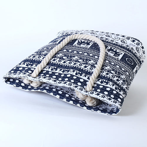 Bolso de lona con estampado de elefantes y flores