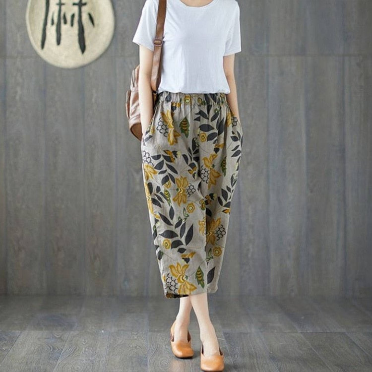 Pantalones Harem de Lino y Algodón para Mujer – Estampado Graffiti