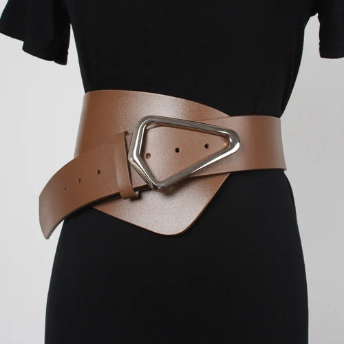 Cinturón de Cuero Real Asimétrico para Mujer – Estilo Primavera