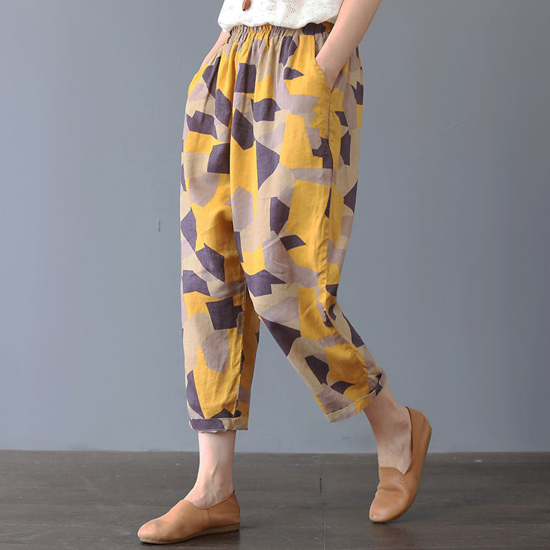 Pantalones Harem de Lino y Algodón para Mujer – Estampado Graffiti
