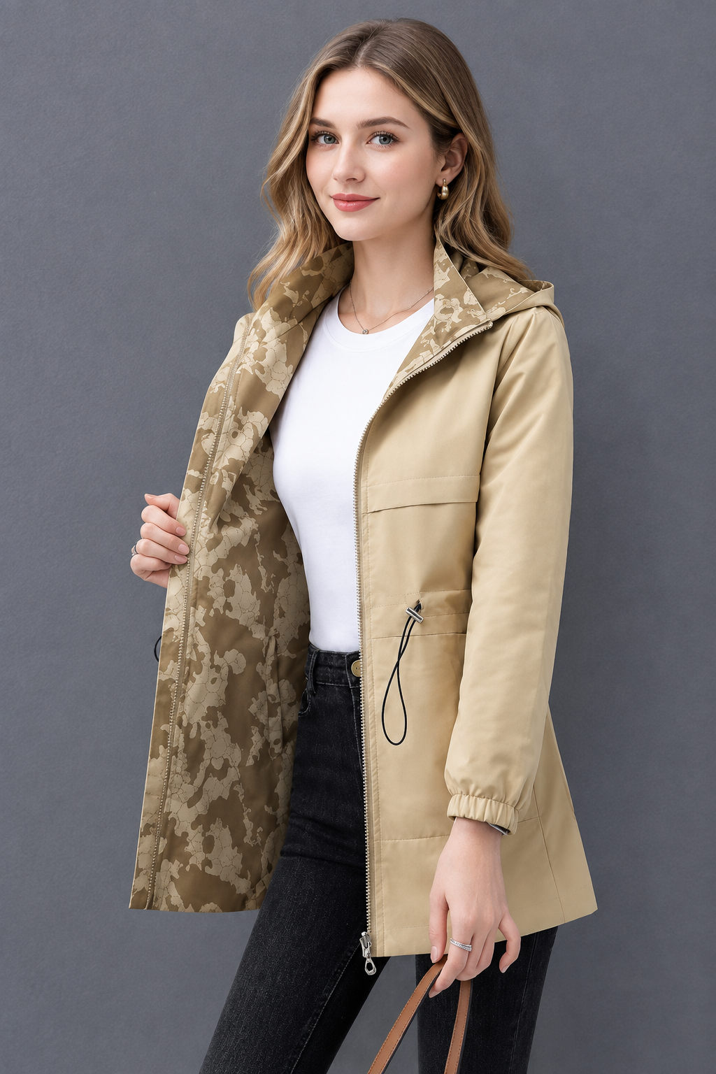Women's Casual Reversible Short Hooded Jacket