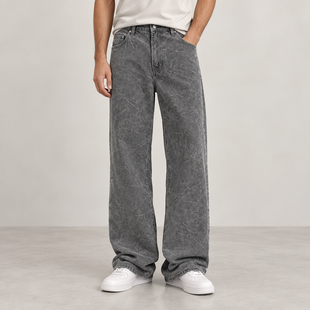 Fashion Wash Denim Mop Pants Men