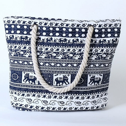 Bolso de lona con estampado de elefantes y flores
