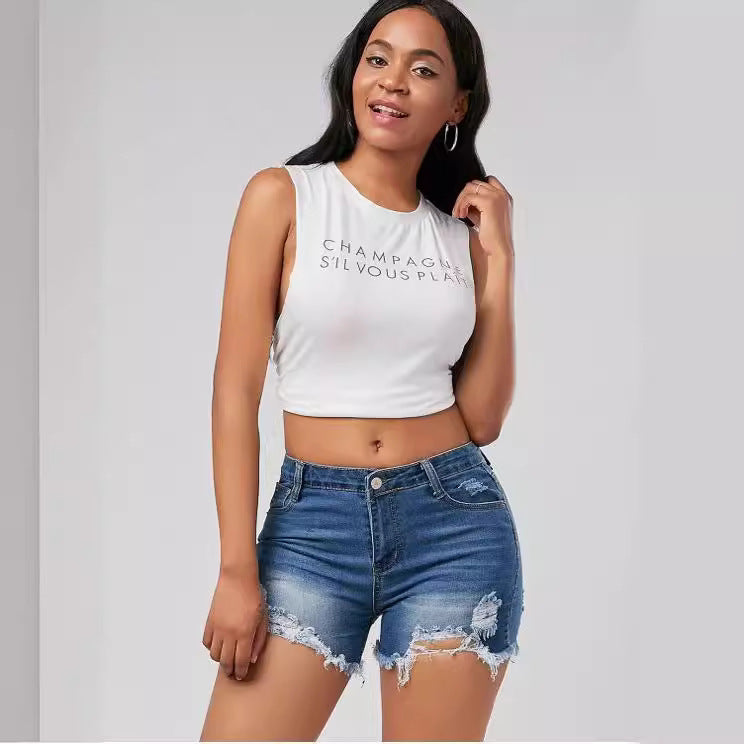 Shorts Vaqueros con Flecos y Detalle Roto para Mujer