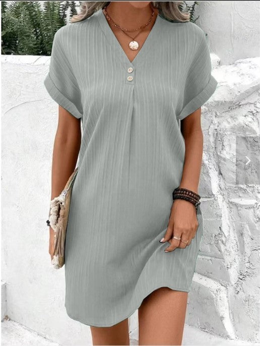 Vestido A-Line de Manga Larga con Botones para Mujer – Color Sólido