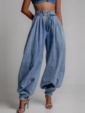 Vaqueros de Cintura Alta con Cremallera y Cordón para Mujer