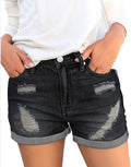 Shorts Vaqueros Desgastados con Dobladillo para Mujer