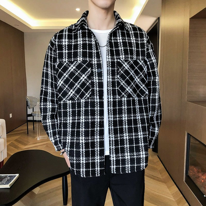 Men's Casual Plaid Long Sleeve Shirt Jacket Loose Fit