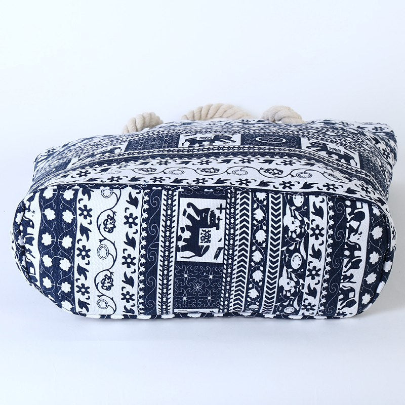 Bolso de lona con estampado de elefantes y flores