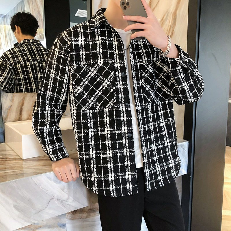 Men's Casual Plaid Long Sleeve Shirt Jacket Loose Fit
