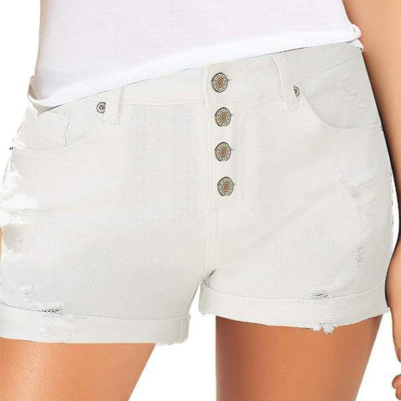 Shorts vaqueros blancos de cintura alta con cuatro botones