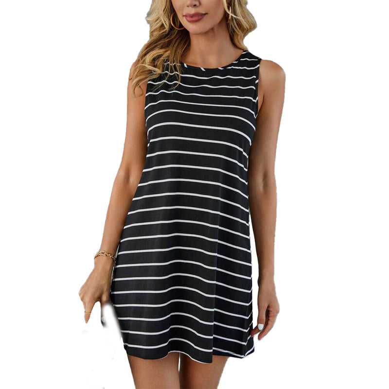 Vestido A-Line de Rayas sin Mangas para Mujer – Midi Casual
