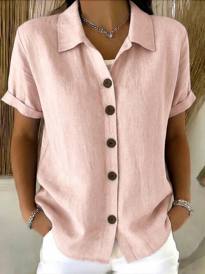 Top de manga corta con cuello camisero y botones