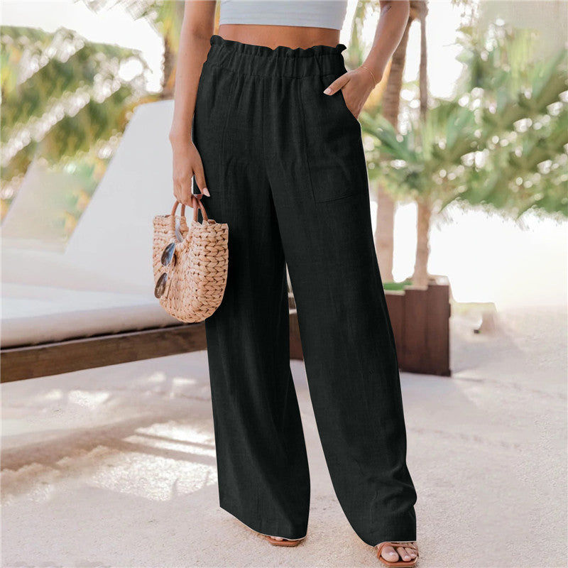 Pantalones de Pierna Ancha con Volantes y Bolsillos para Mujer