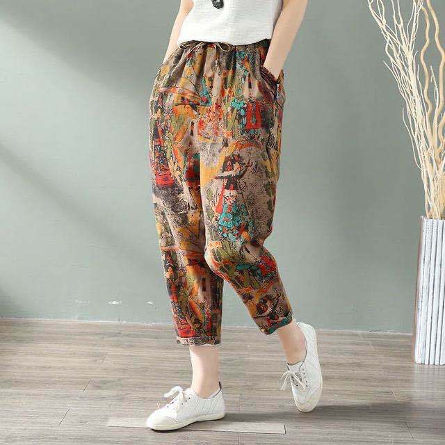 Pantalones Harem de Lino y Algodón para Mujer – Estampado Graffiti