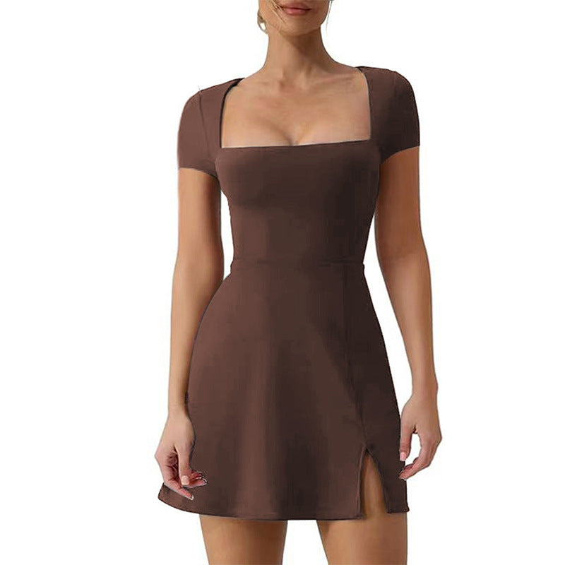 Vestido A-Line Elegante sin Mangas con Abertura Alta para Mujer