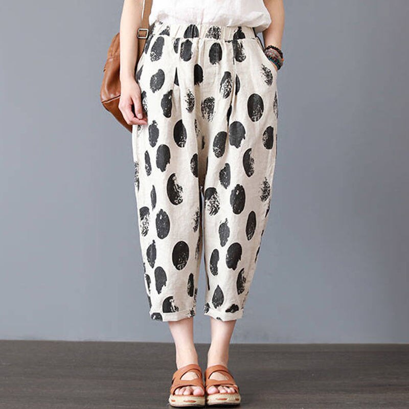 Pantalones Harem de Lino y Algodón para Mujer – Estampado Graffiti