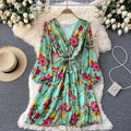 Vestido Largo Floral Estilo Francés con Escote en V para Mujer
