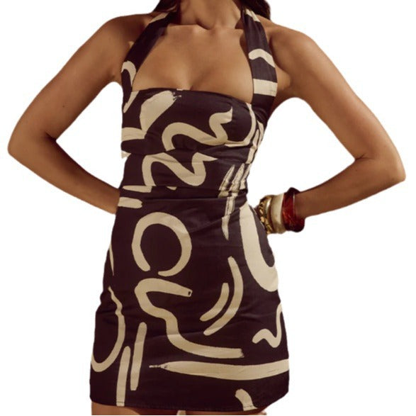 Vestido Halter Estampado con Lazo en la Cintura para Mujer