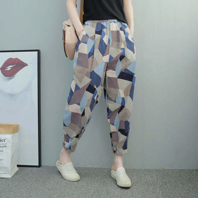 Pantalones Harem de Lino y Algodón para Mujer – Estampado Graffiti
