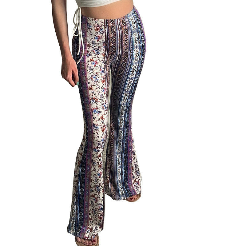 Pantalones Campana Bohémios de Cintura Elástica para Mujer