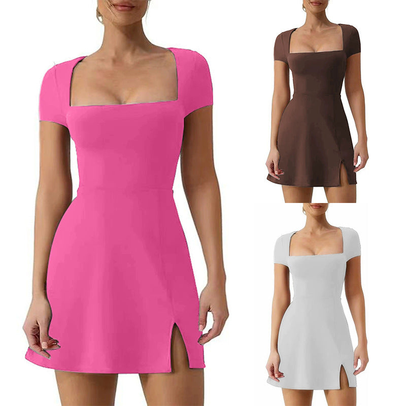 Vestido A-Line Elegante sin Mangas con Abertura Alta para Mujer