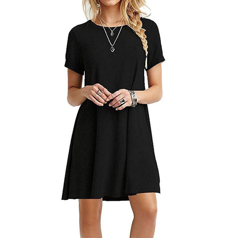 Vestido de manga corta liso en seda de leche