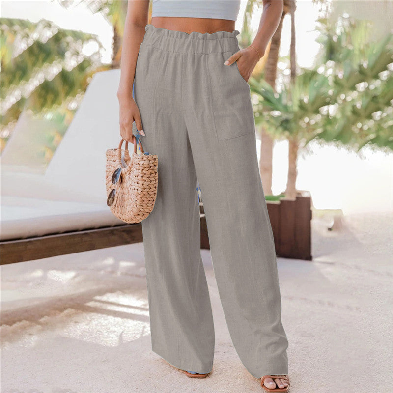 Pantalones de Pierna Ancha con Volantes y Bolsillos para Mujer