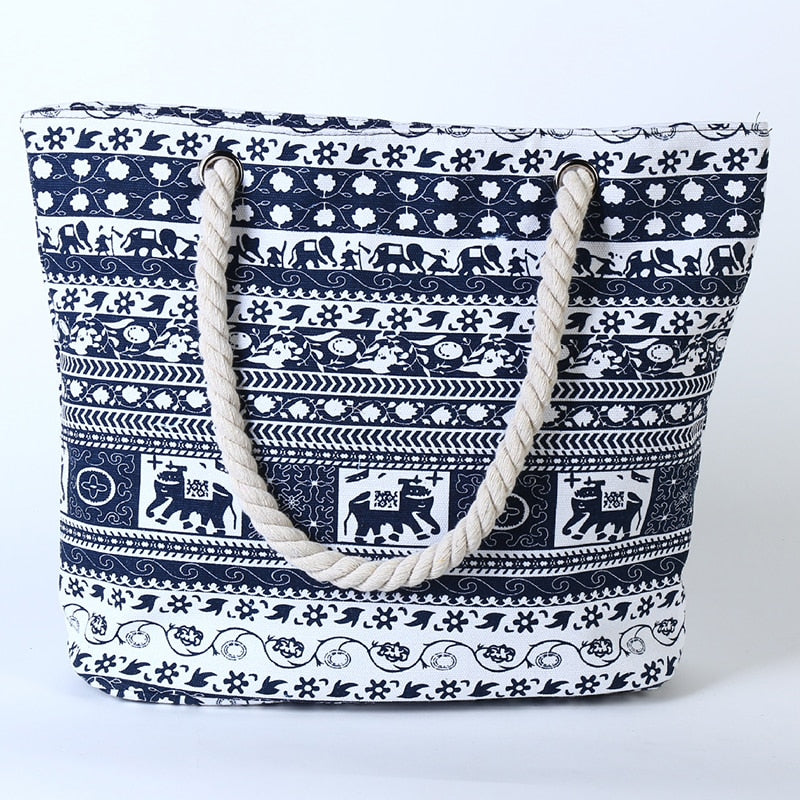 Bolso de lona con estampado de elefantes y flores