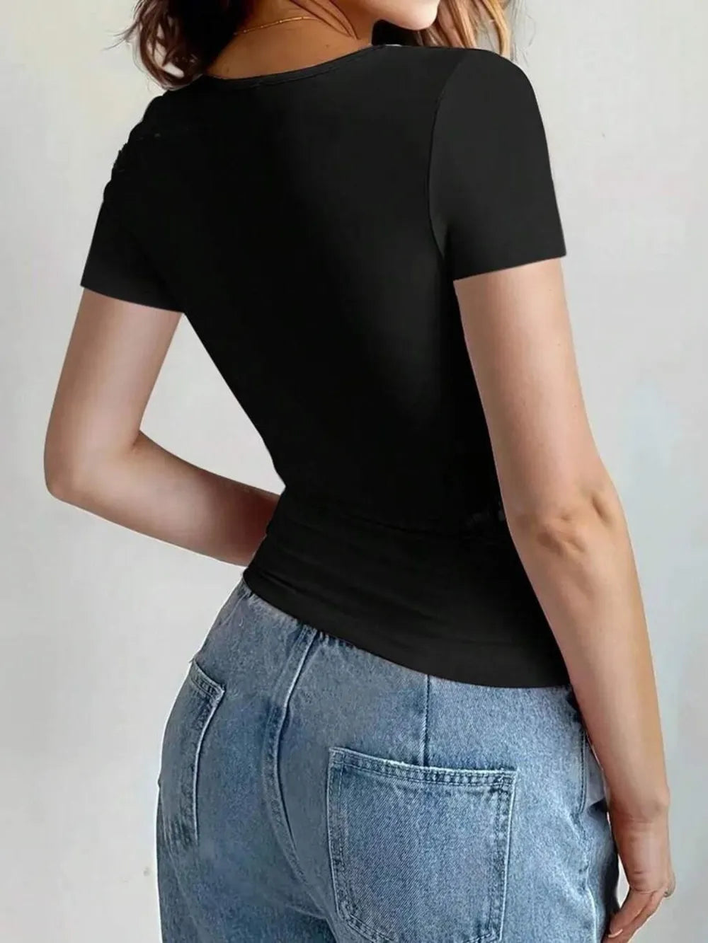 Camiseta Slim Fit de Manga Corta con Cuello Redondo para Mujer