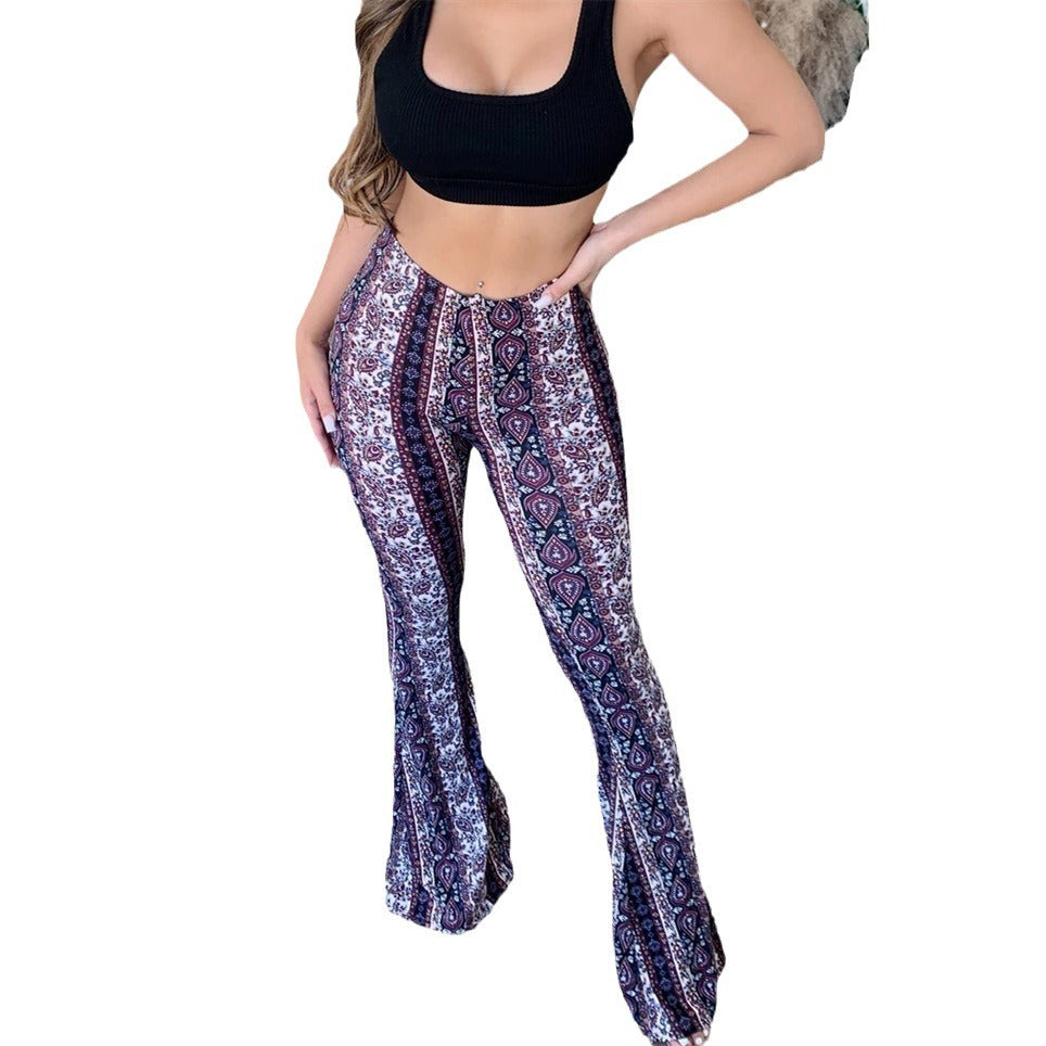 Pantalones Campana Bohémios de Cintura Elástica para Mujer