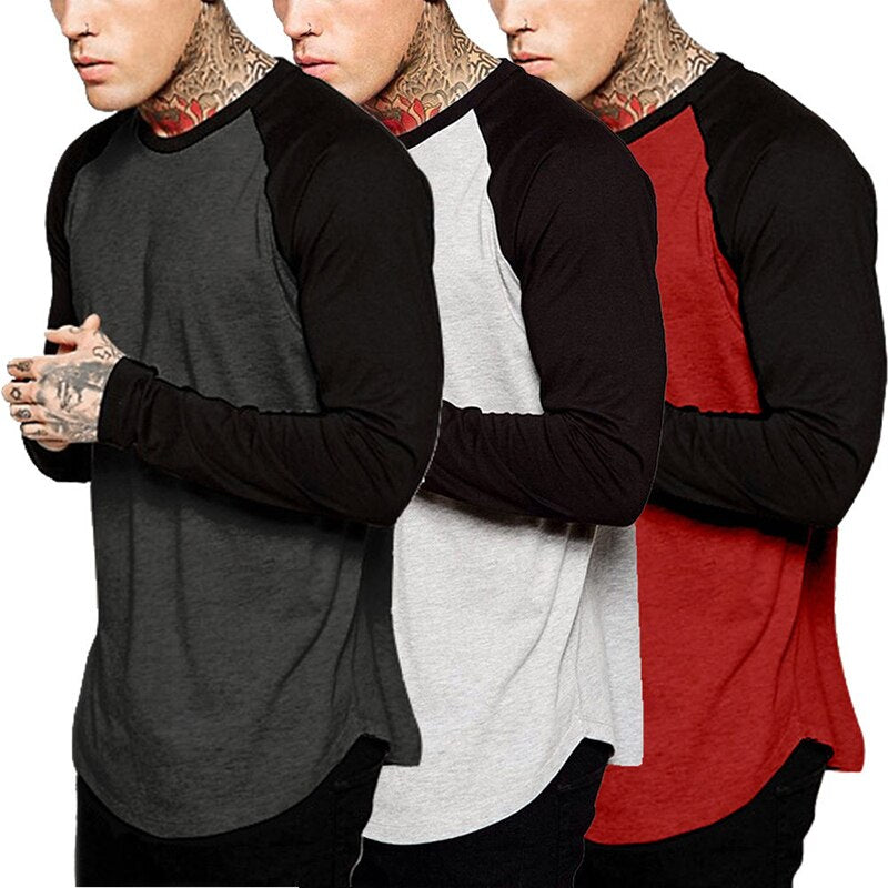 URSPORTTECH Brand Fashion Men's Long Sleeve T-shirt Autumn Winter Casual Vintage Patchwork Top Blouse Cotton Homme tshirt S-4XL