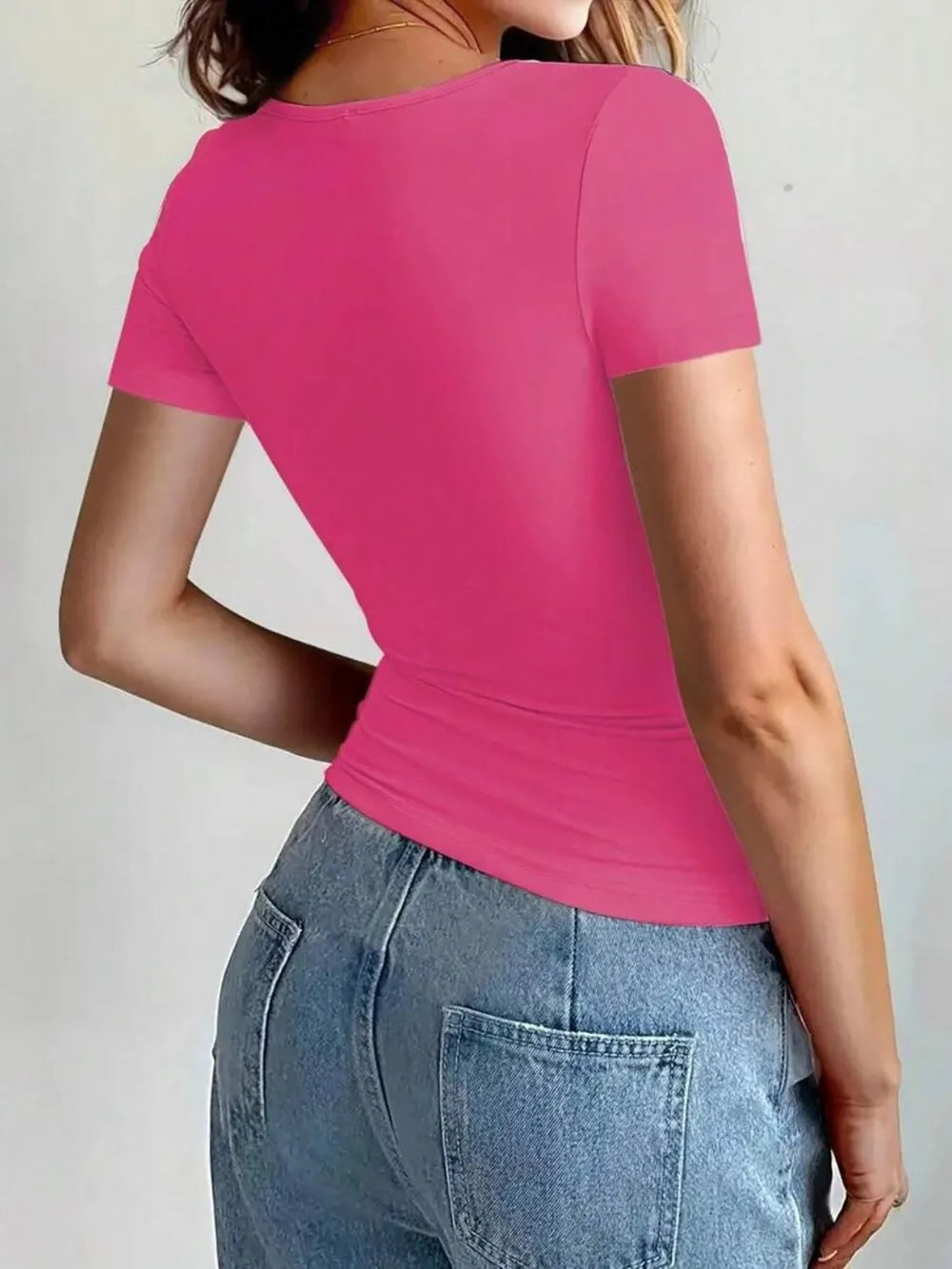 Camiseta Slim Fit de Manga Corta con Cuello Redondo para Mujer