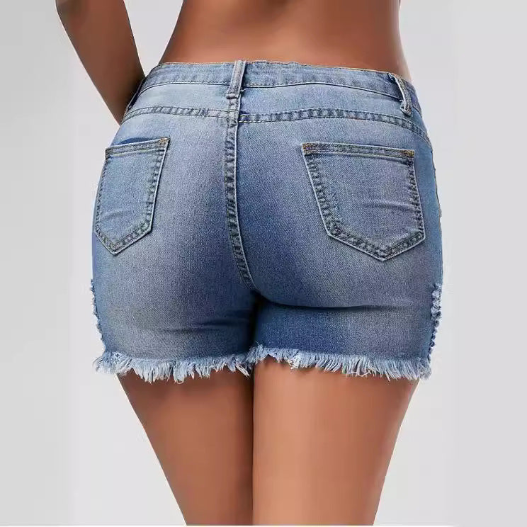 Shorts Vaqueros con Flecos y Detalle Roto para Mujer