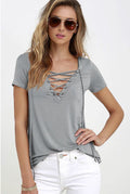 Camiseta de cuello en V liso en 10 colores