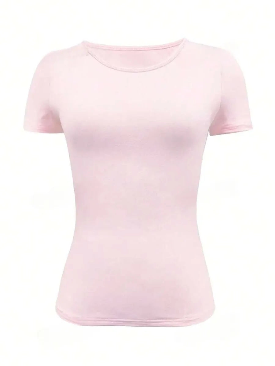 Camiseta Slim Fit de Manga Corta con Cuello Redondo para Mujer