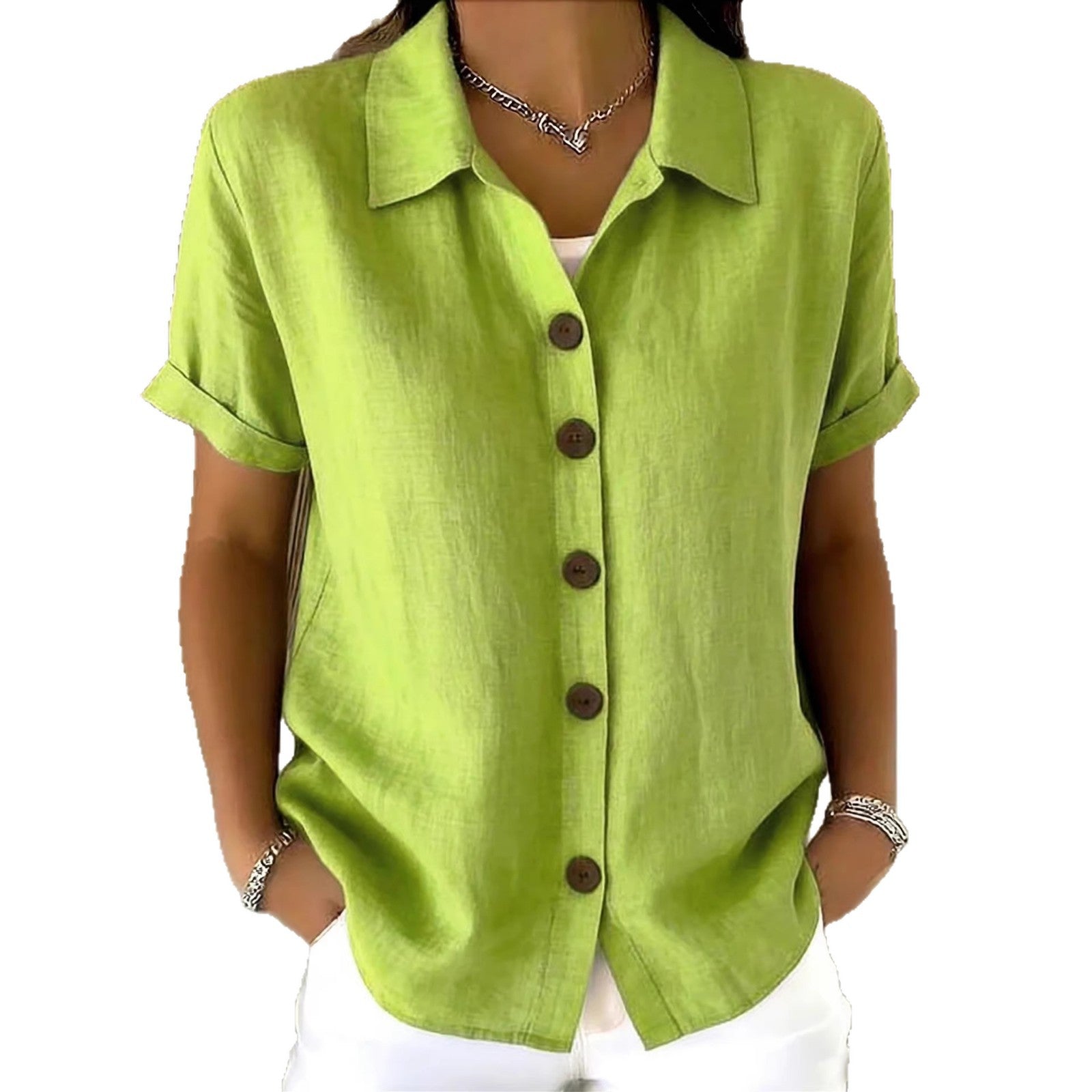 Top de manga corta con cuello camisero y botones