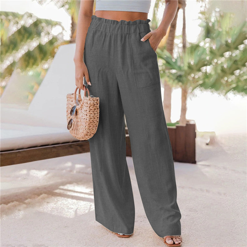 Pantalones de Pierna Ancha con Volantes y Bolsillos para Mujer