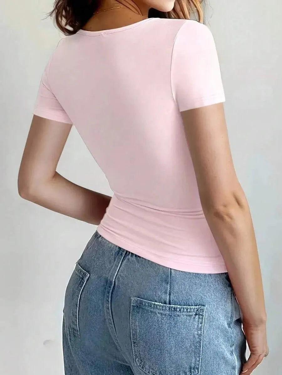 Camiseta Slim Fit de Manga Corta con Cuello Redondo para Mujer