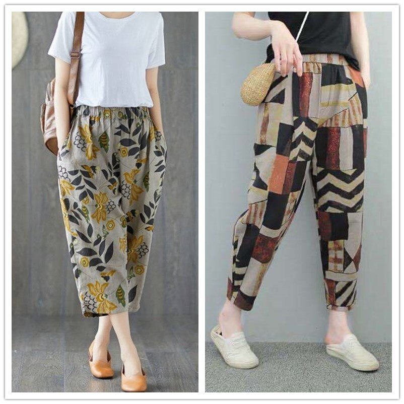 Pantalones Harem de Lino y Algodón para Mujer – Estampado Graffiti