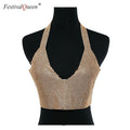 Top Crop de Lentejuelas con Escote V Profundo para Mujer