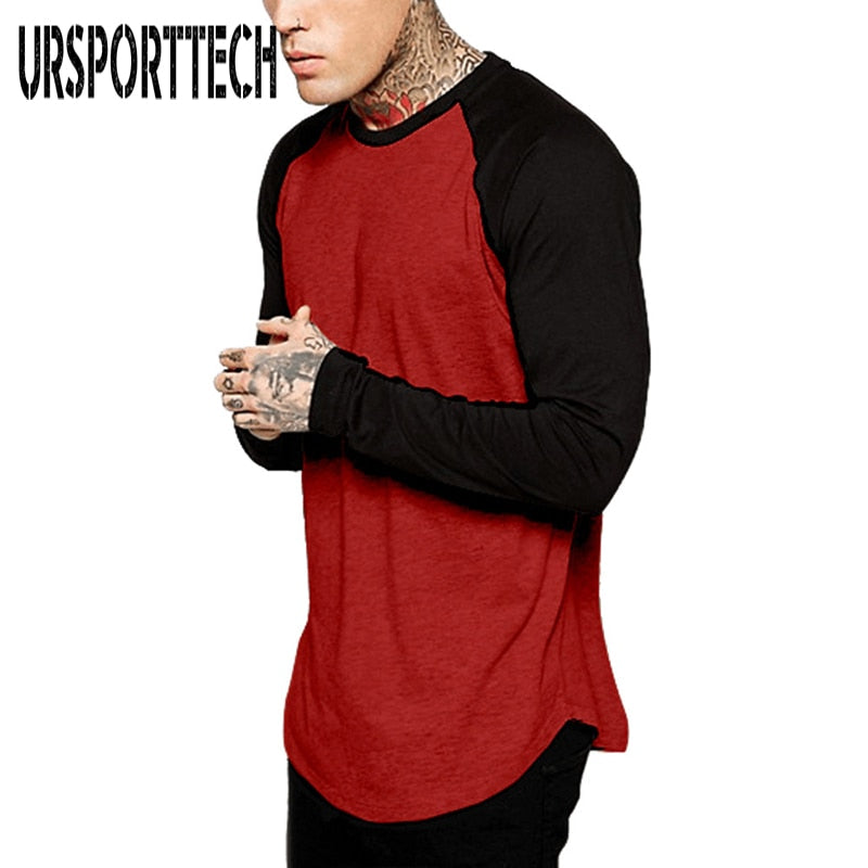 URSPORTTECH Brand Fashion Men's Long Sleeve T-shirt Autumn Winter Casual Vintage Patchwork Top Blouse Cotton Homme tshirt S-4XL