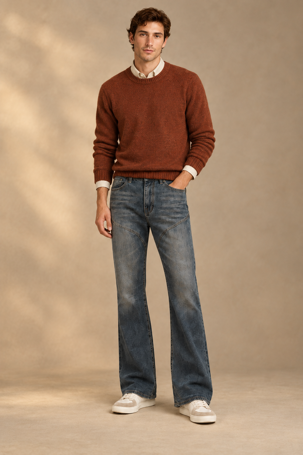 Old And Dirty Denim Boot-cut Pants Men