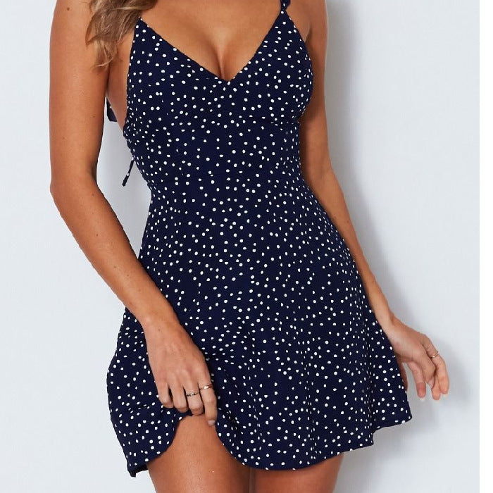 Vestido con falda Corta de Gasa con Tirantes y Estampado para Mujer